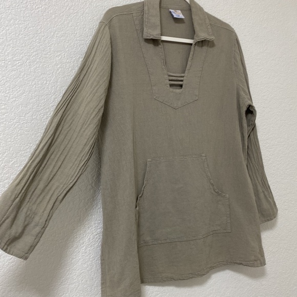 Sea Breeze Cotton Tunic Top Women's XS Gauzy Kangaroo Pocket Tan - Picture 4 of 8